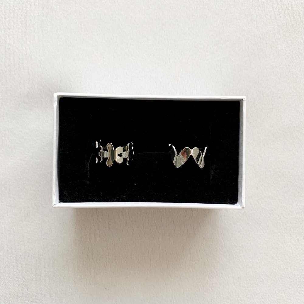 Silver Heart and Flower Ring Set